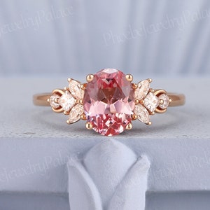 Art Deco Peach Pink Sapphire Engagement Ring Unique Pear Wedding Rings ...
