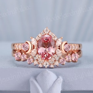 Vintage Rosa Saphir Verlobungsring Set Einzigartige Natürliche Sapphire Cluster Pinky Eheringe für Frauen Zartes Geschenk für Sie