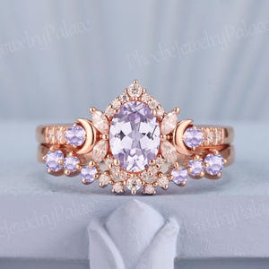 Vintage Purple Sapphire Engagement Ring Set Unique Lavender Amethyst Cluster Wedding Rings for Women Delicate Gift for Her Personalized
