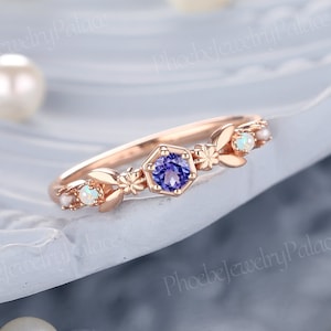 Vintage Natural Tanzanite Birthstone Stacking Ring Delicate Inspire Flower Wedding Band Unique Opal Pearl Rings for Women Anniversary Gift
