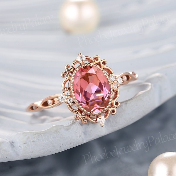 bague de fiançailles saphir pêche vintage bague de mariage saphir paparacha rose délicat bagues en or massif cadeau fait main cadeau d'anniversaire