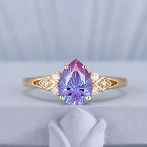 Art Deco Alexandrit Verlobungsring Star Cut Einzigartige Hochzeitsringe für Frauen Gold Minimalismus Ring Handgemachtes Geschenk für sie bestanden Geschenk Bild 1
