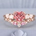 Art Deco Heart Cut Peach Pink Sapphire Engagement Ring Set Rose Gold ...