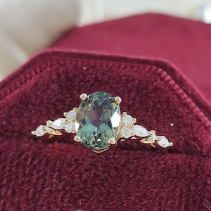Vintage Green Sapphire Engagement Ring Rose Gold Minimalism Wedding Ring Diamond Cluster Anniversary Gift Rings for Women Handmade