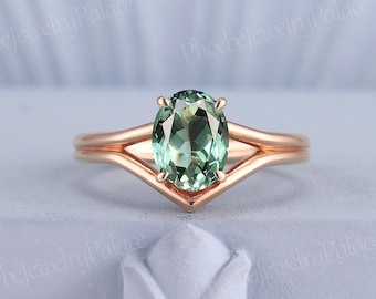 2ct Olive Green Sapphire Engagement Ring Gold Unique Minimalism Rings for Women Solitaire Ring Anniversary Gift for Her Personalized Jewelry