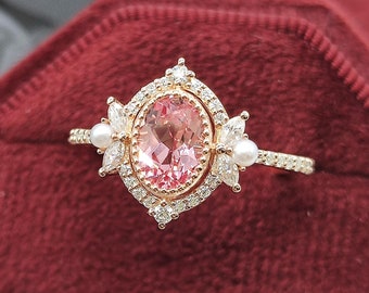 Vintage Rosa Saphir Perle Verlobungsring Vintage Pinky Hochzeitsringe für Frauen Gold Filigree Ring Jahrestag Geschenk Handmade Personalisieren