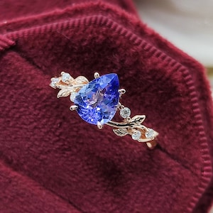 Natürliche herrliche Tansanit Verlobungsring Zarte Birne Hochzeit Ring Gold Moissanite Inspirieren Blatt Einzigartige Handgefertigte Jubiläumsgeschenk für Sie