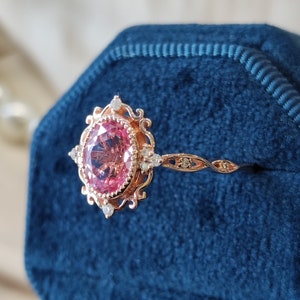 Vintage peach sapphire engagement ring delicate pink paparacha sapphire wedding ring solid gold rings unique handmade gift anniversary gift