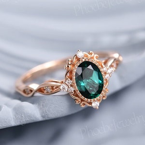 Delicate emerald engagement ring oval emerald wedding ring solid gold rings for women handmade gift birthstone rings anniversary gift women