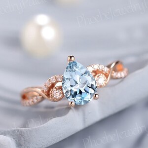 Aquamarin Verlobungsring Verlobungsring Vintage Verlobungsring Rosegold Verlobungsring Moissanit Verlobungsring Geschenk für Sie