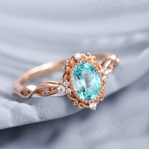 Delicate Paraiba Tourmaline engagement ring delicate mint blue tourmaline wedding ring solid gold ring unique handmade gift anniversary gift