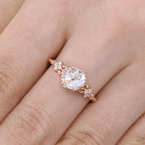 Vintage Rose Cut Moissaniet verlovingsring massief 14k/18k roségouden ringen voor vrouwen Unieke diamantcluster trouwringen jubileumcadeau