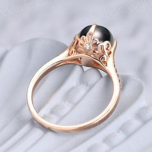 9mm Tahitian Black Pearl Engagement Ring Unique Solid Gold Moissanite Wedding Ring Art Deco Bridal Ring Anniversary Gift Rings For Women