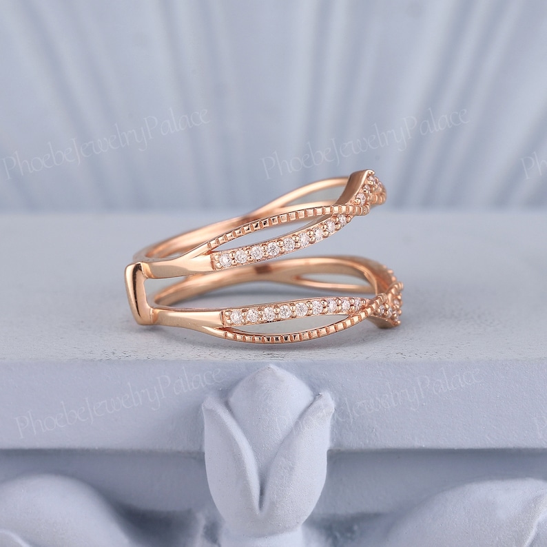 Art Deco Moissanite Curved Weeding Band Danity Double Wedding Band ...
