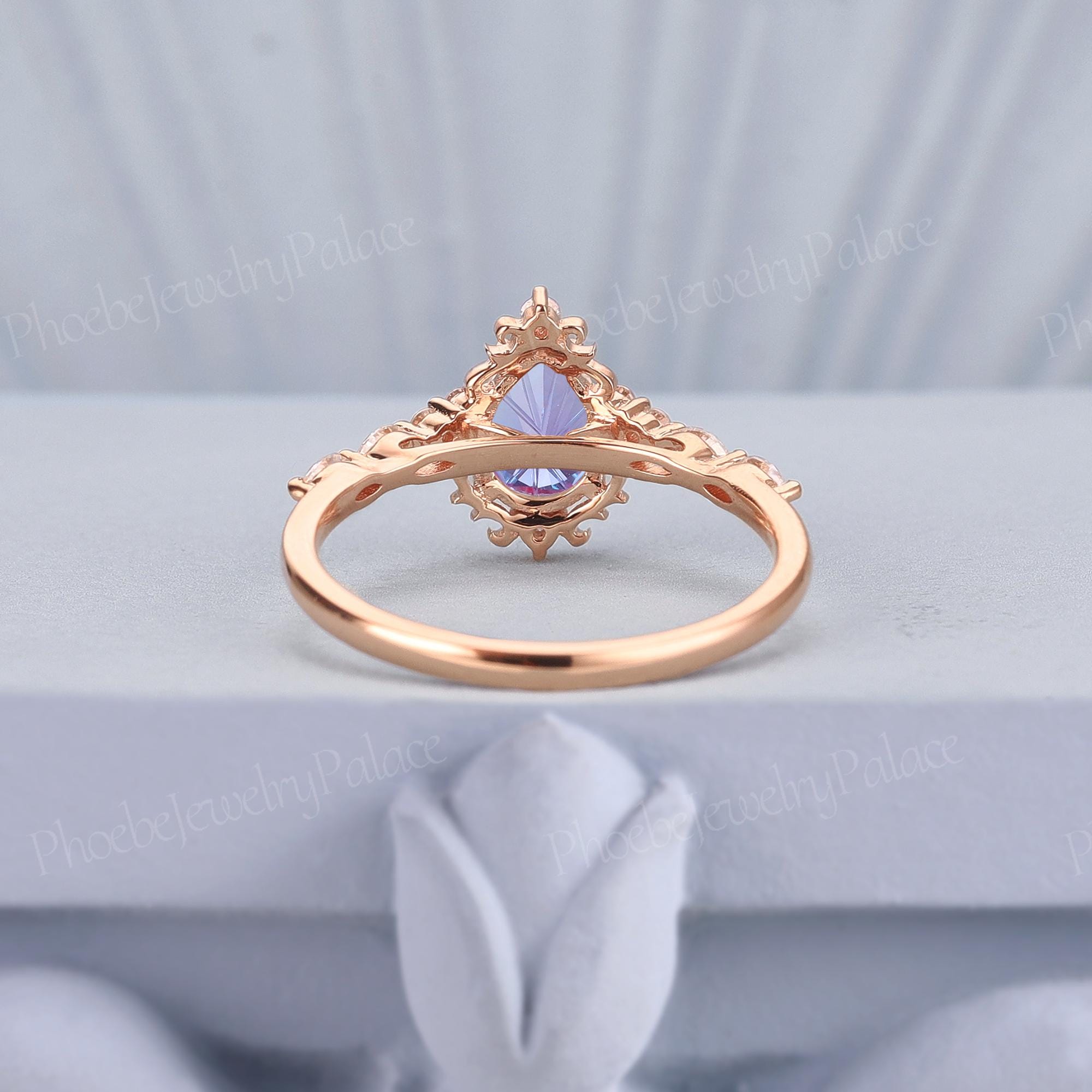 Unique Star Cut Alexandrite Engagement Ring Gold Delicate Pear