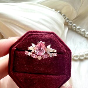 Unique Peach Pink Sapphire Engagement Ring Set Vintage Natural Sapphire ...