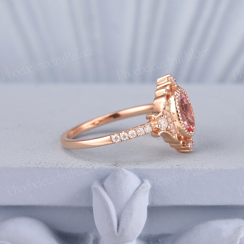 Vintage Peach Pink Sapphire Engagement Ring Oval Wedding Rings for ...