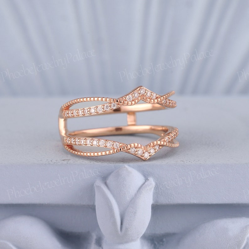 Art Deco Moissanite Curved Weeding Band Danity Double Wedding Band ...