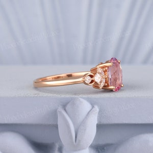 Art Deco Peach Pink Sapphire Engagement Ring Unique Pear Wedding Rings ...