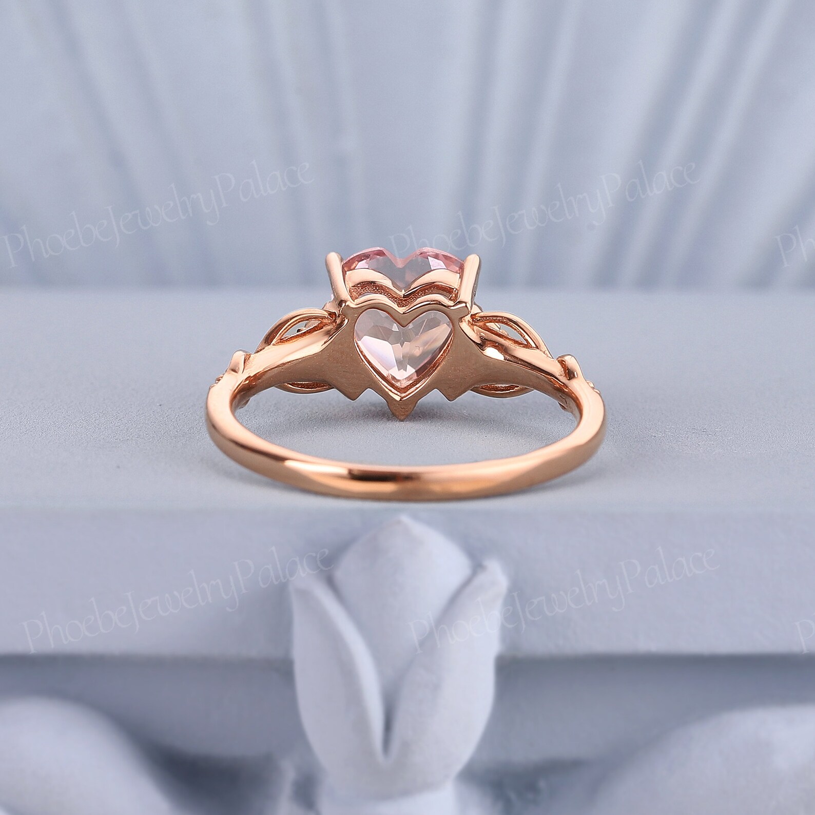Unique Peach Pink Sapphire Engagement Ring 14K Gold Heart Love Rings ...