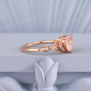 Unique Peach Pink Sapphire Engagement Ring 14K Gold Heart Love Rings ...