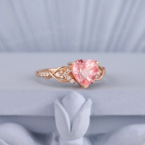 Unique Peach Pink Sapphire Engagement Ring 14K Gold Heart Love Rings ...