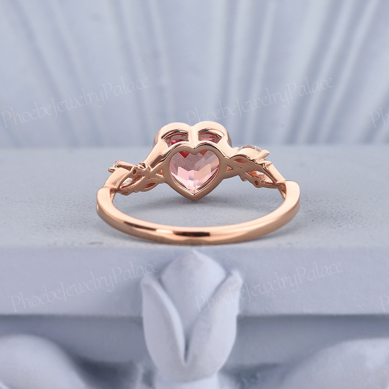 Unique Heart Cut Peach Pink Sapphire Engagement Ring Bezel Rings ...