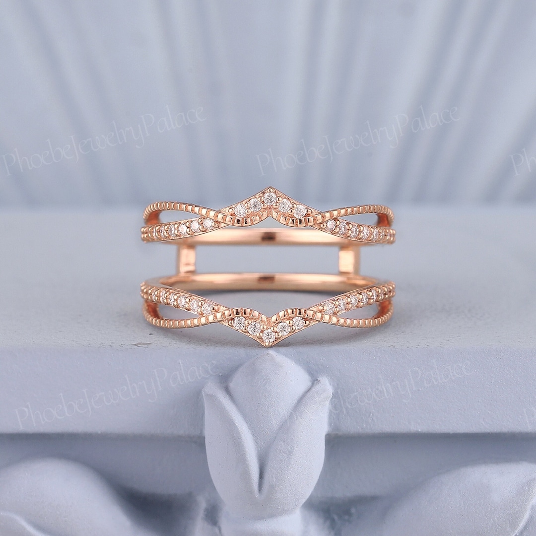 Art Deco Moissanite Curved Weeding Band Danity Double Wedding Band ...