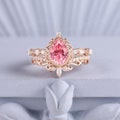 Unique Pink Sapphire Engagement Ring Set Vintage Pear Wedding Rings for Women Gold Diamond Bezel Ring Set Filigree Rings Handmade Jewelry