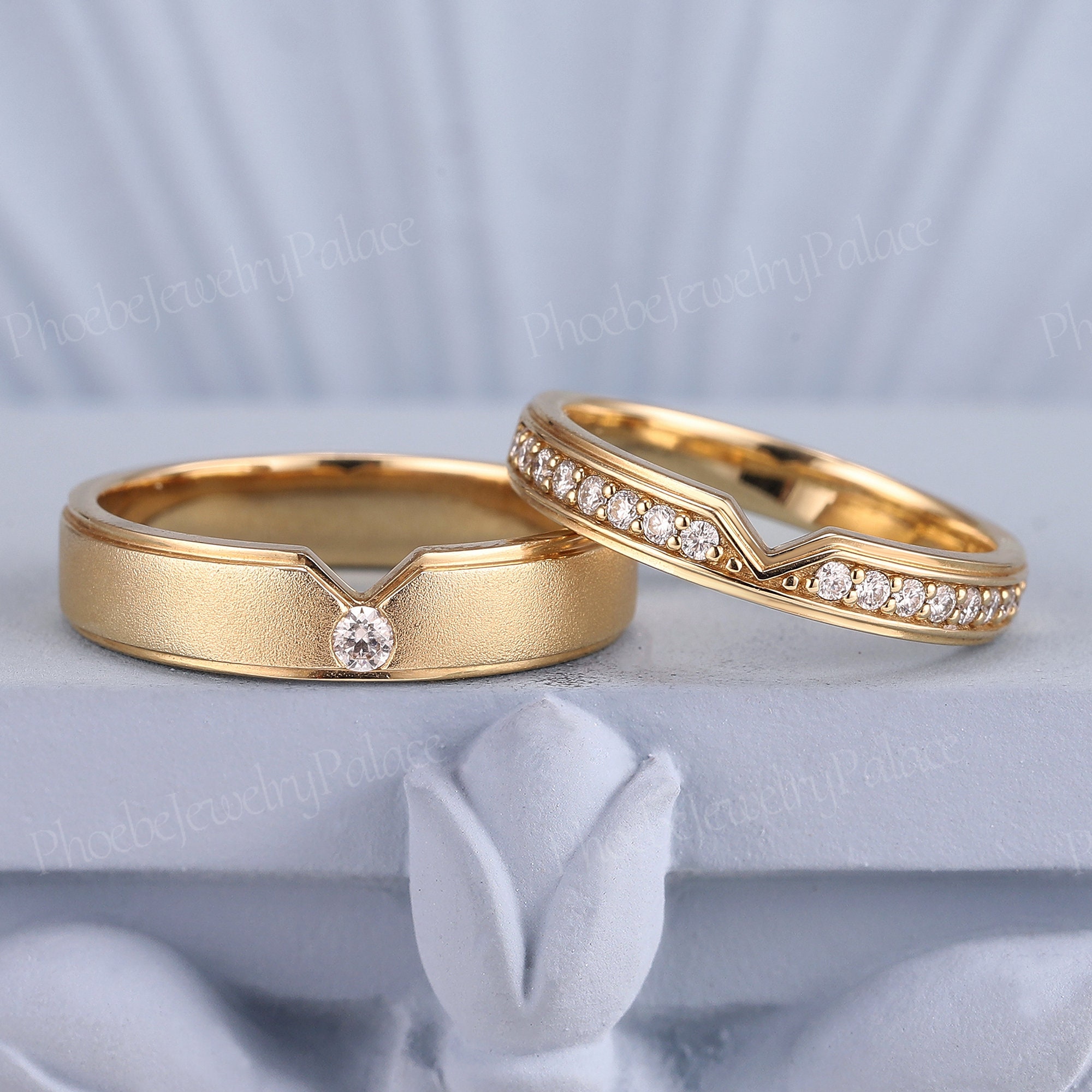 Couples Ring Set Solid Gold Moissanite Couple Rings Unique Mens