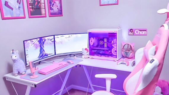 Kawaii Desk Aesthetic Room Decor Gaming Desk Pink L Shape - Etsy