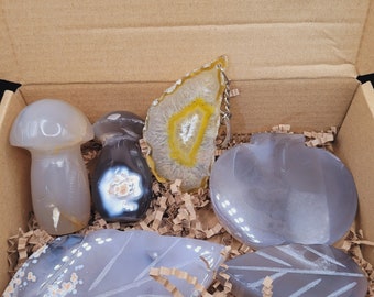 Caja de variedad de tallas de cristal de ágata