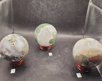 Moss agate crystal sphere