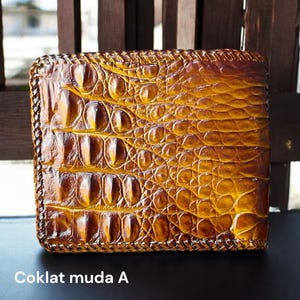 Couro de jacaré marrom genuíno, carteira externa masculina/carteira personalizada/carteira exótica premium masculina, Indonésia [LIMITADA]