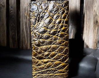 Cartera larga para hombre con exterior de piel de cocodrilo marrón auténtica, cartera personalizada, cartera exótica de primera calidad para hombre de Indonesia [LIMITADA]