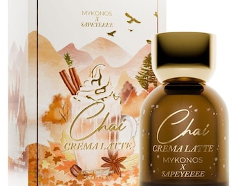 Perfume Mykonos Chai Crema Latte 50 ml / EDP / Aroma Gourmand Especiado / Fragancia Otoñal / Aroma de Café Acogedor / Edición Limitada Colaboración