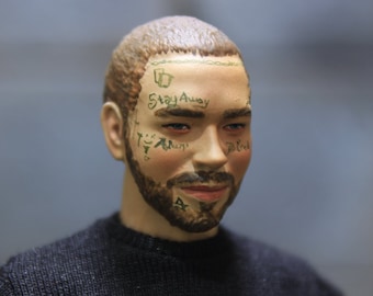 Escultura de cabeza de rapero Post Malone personalizada a escala 1/12