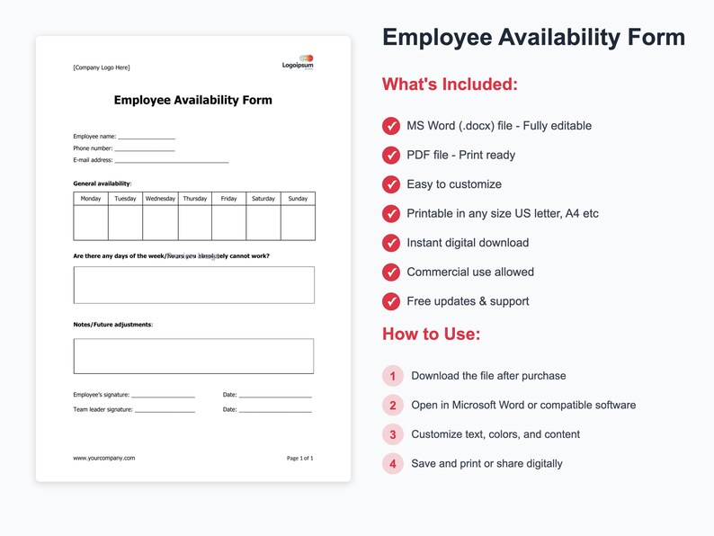 Work Availability Form.pdf Employee Availability Form Template Download, Staff Scheduling Form ...