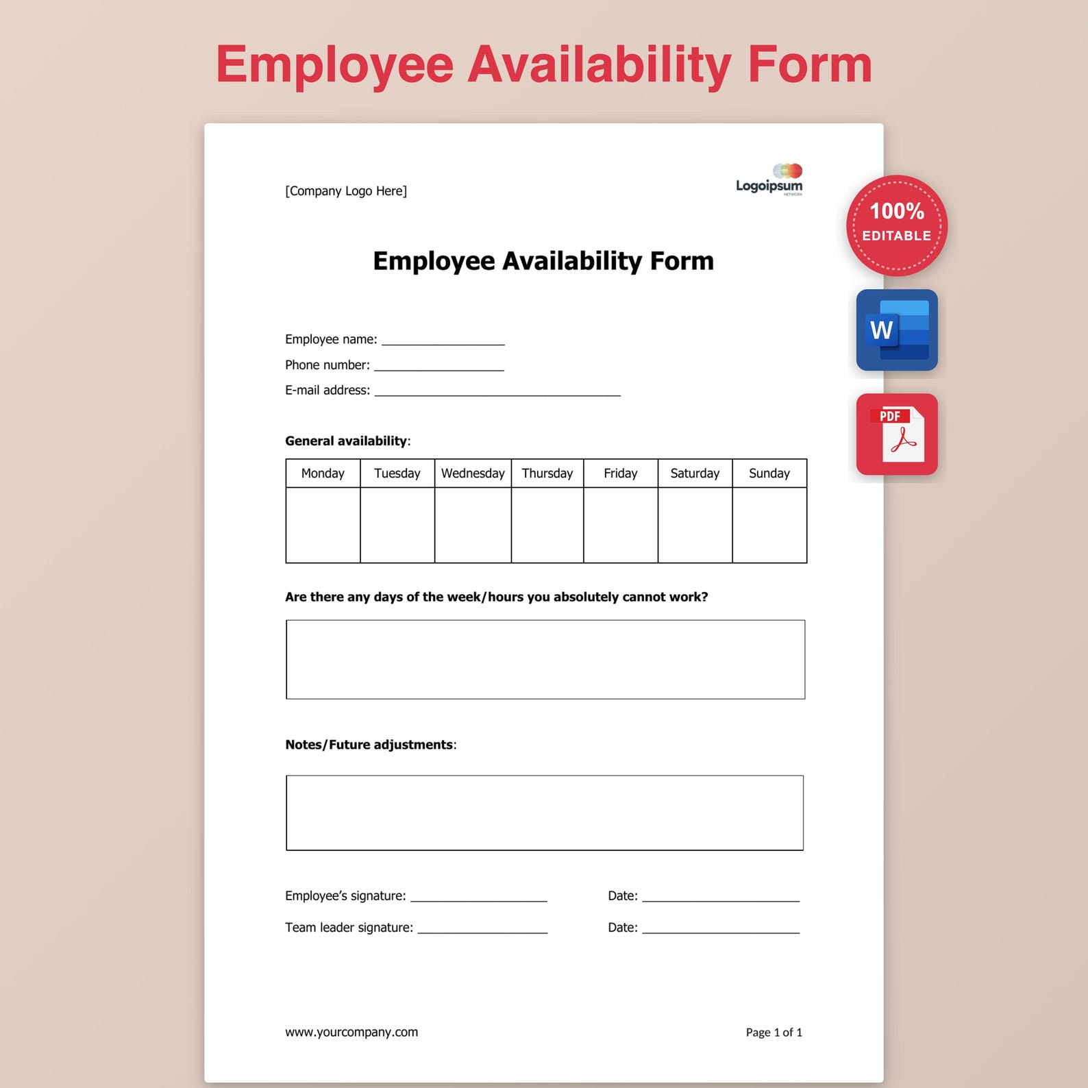 Employee Availability Form Template Download, Staff Scheduling Form ...