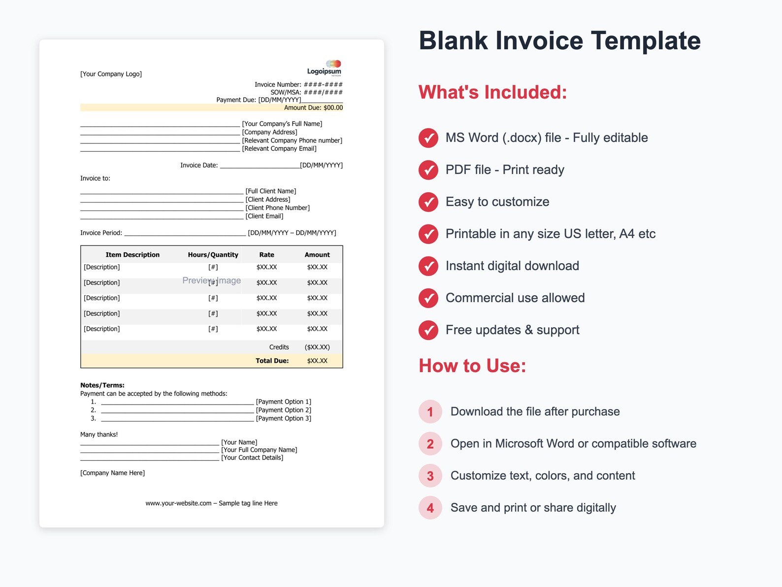Sample Invoice Statement Pdf Editable Blank Invoice Template, Professional Invoice Form Word PDF ...