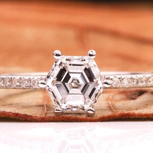 1.00 Carat Hexagon Cut Diamond Pave set Ring for Women,Lab Grown Diamond Engagement Ring,IGI Certified,Antique Cut Diamond,Anniversary Gifts