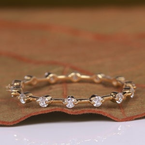 Floating Bubble Diamond Wedding Band,1.60MM Round Lab Grown Diamond Full Eternity Minimalist Stackable/Matching Band, Solid Yellow Gold Band