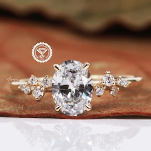 Oval Lab Grown Diamond Engagement Ring: Snowdrift Style, Gold Band