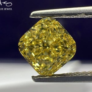 Gelber Labor Diamant im Kissenschliff, ausgefallener, leuchtender gelber Diamant für Herren, Verlobungsring, Farbdiamant für Sie