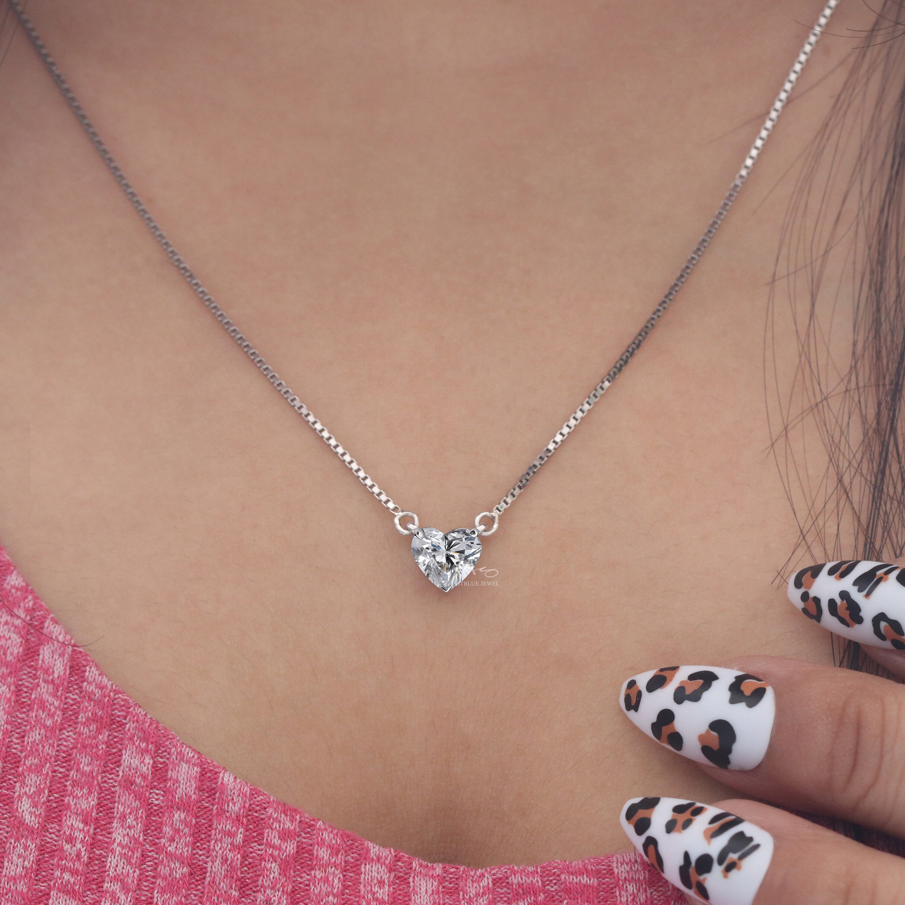 Diamondere Women's Heart Cut Gemstone Solitaire Necklace | 0.41 Carat, 14k White Gold, 16" Chain