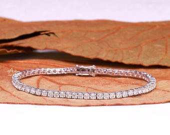 Round Cut Lab Grown Diamond Bracelet, Tennis Bracelet For Women and Men, Round Prong Diamond Bracelet, Anniversary/ Wedding Gift For Women