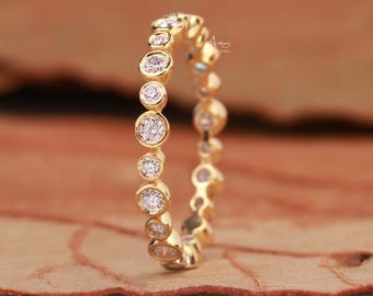 Full Eternity Bezel Set Wedding Band, Round Brilliant Cut Lab Grown Diamond Stackable Band, Matching Band For Engagement Ring, Wedding Gifts