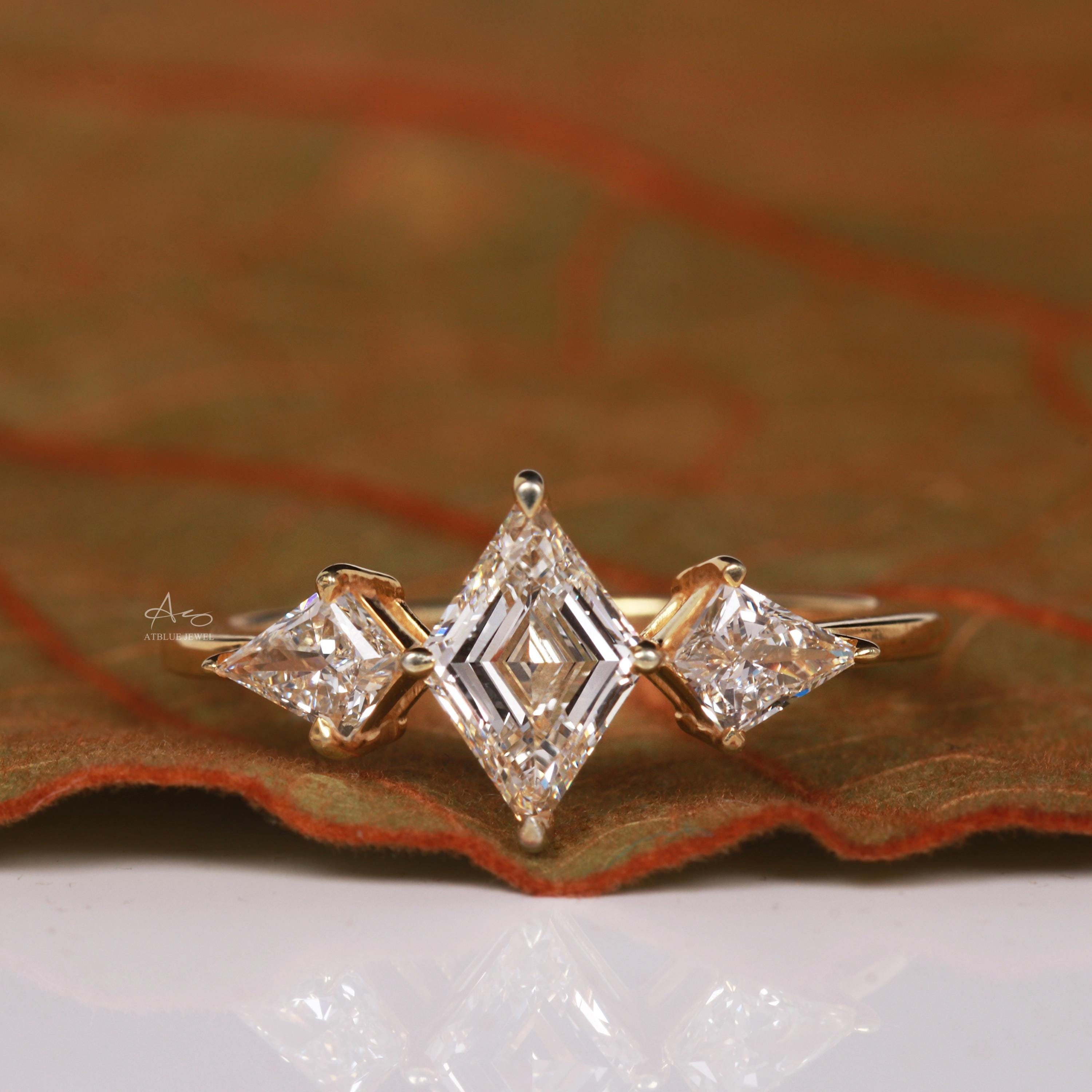 Lozenge and Kite Cut Three Stone Diamond Ring for Women, IGI