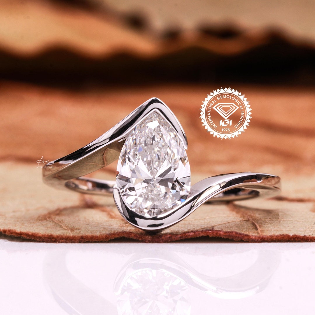 IGI Certified Pear Cut Engagement Ring, 1 to 2 CT Pear Lab Grown ...