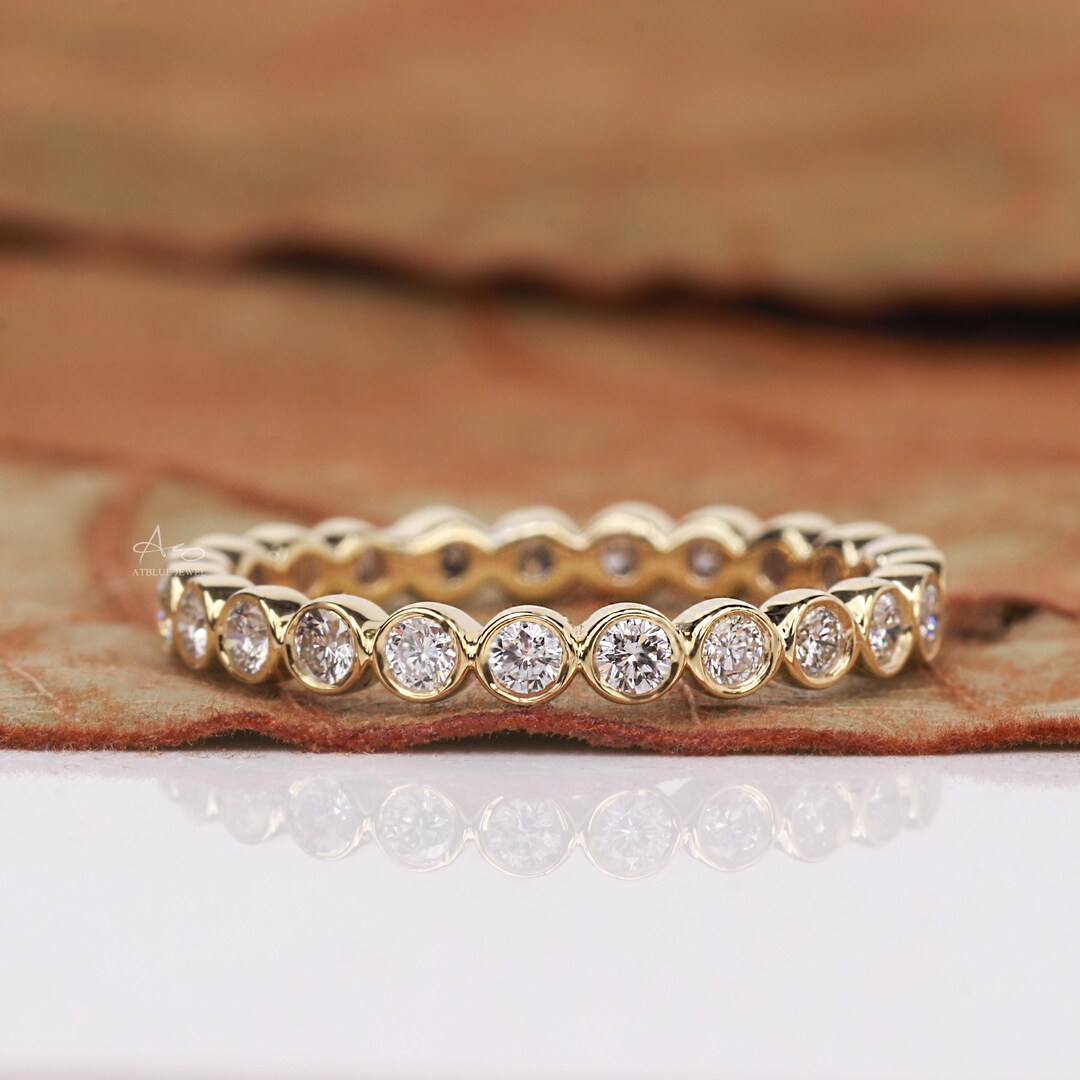 Bezel Set Round Lab Grown Diamond Wedding Band, Bezel Set Full Eternity ...